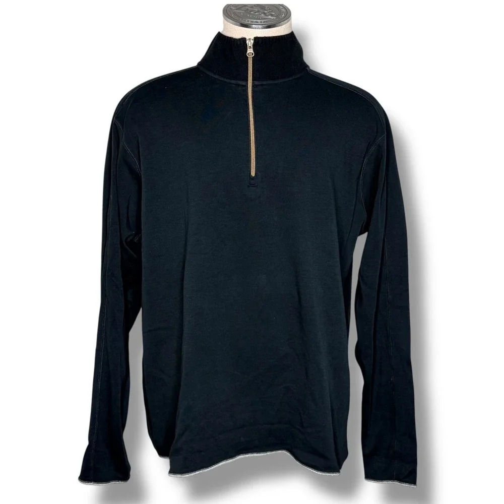 Robert Graham Quarter Zip Pullover‎ XXL Black Cotton Contrast Mock Neck Sweater